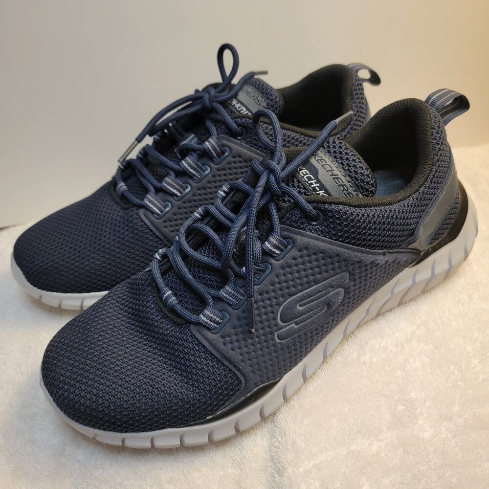 Skechers Navy Blue Sz 11 Overhaul Primba Men Sketch Knit Sneakers Memory Foam
